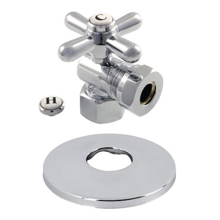 Kingston Brass 1/2" FIP X 1/2" or 7/16" O.D. Slip Joint Quarter-Turn Angle Stop Valve with Flange, Polished Chrome CC44101XK
